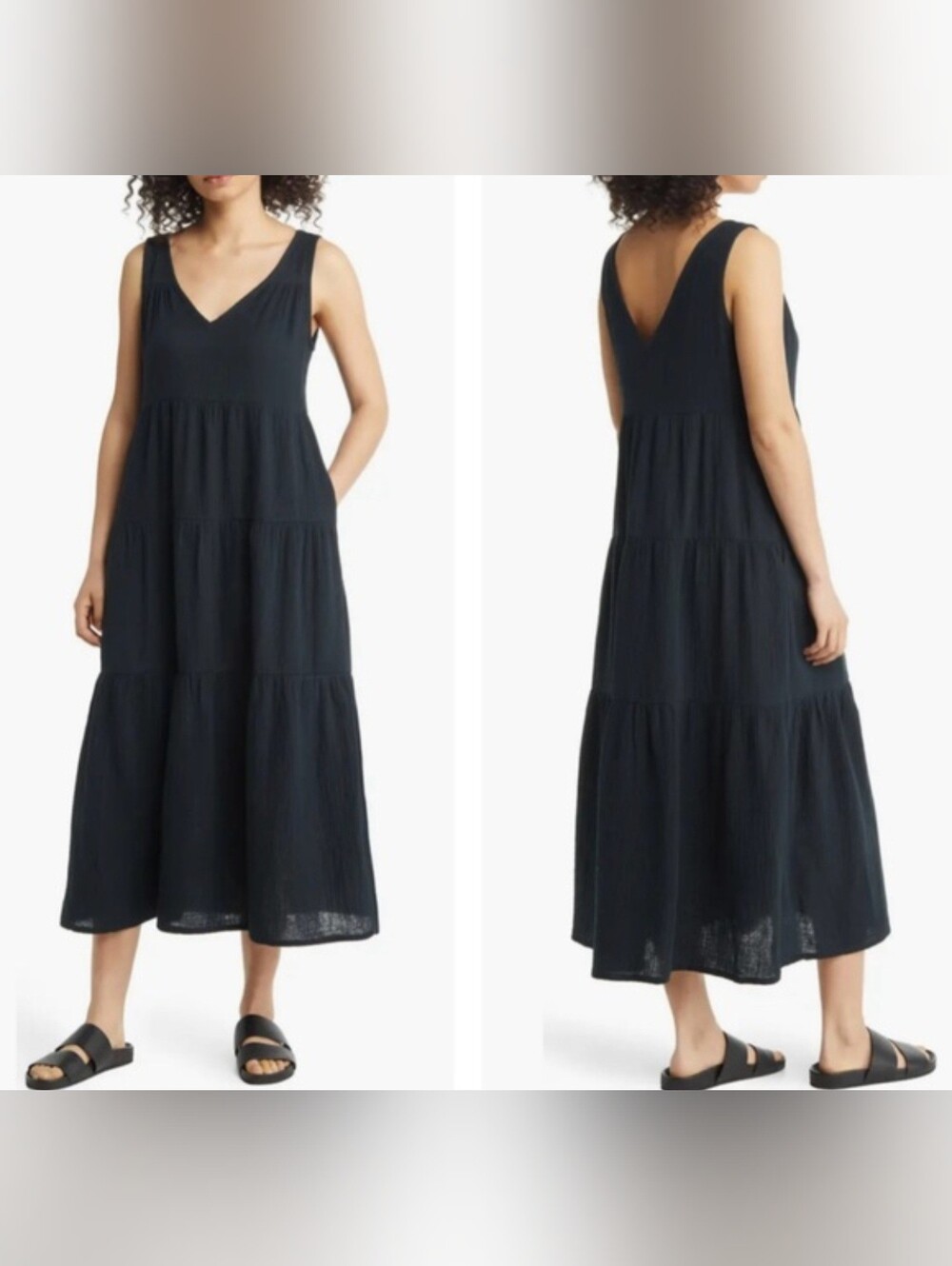 Marine Layer Corinne Tiered Cotton Gauze Maxi Dress Size XL - Picture 8 of 8